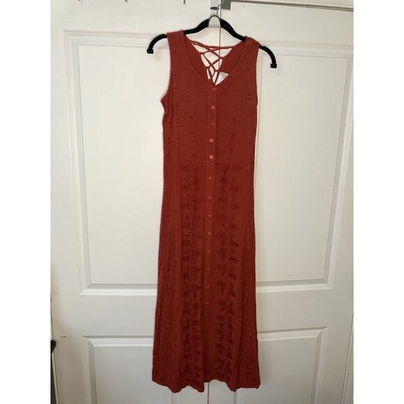 Y2K Daniel Laurent Maxi Dress Womens S Red Floral Embroidered Boho Fairy Vintage - Picture 2 of 10